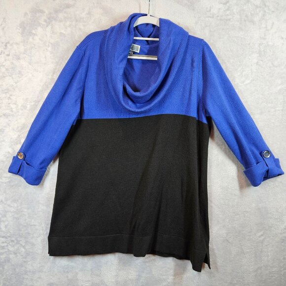 JM Collection Womens Large Colorblock Cowl Neck Tunic Sweater Tab Sleeve Career - Picture 1 of 9